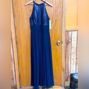 Bill Levkoff NWT Sz 8 Full Length formal Navy Sequin Gown‎ triple lined